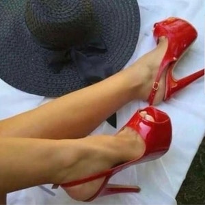 Red leather shop stilettos