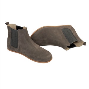 Women Zero Drop Barefoot CHELSEA Boots, Barefoot GRAY Nubuck Leather Boots, Natural, Leather Insole & Outsole