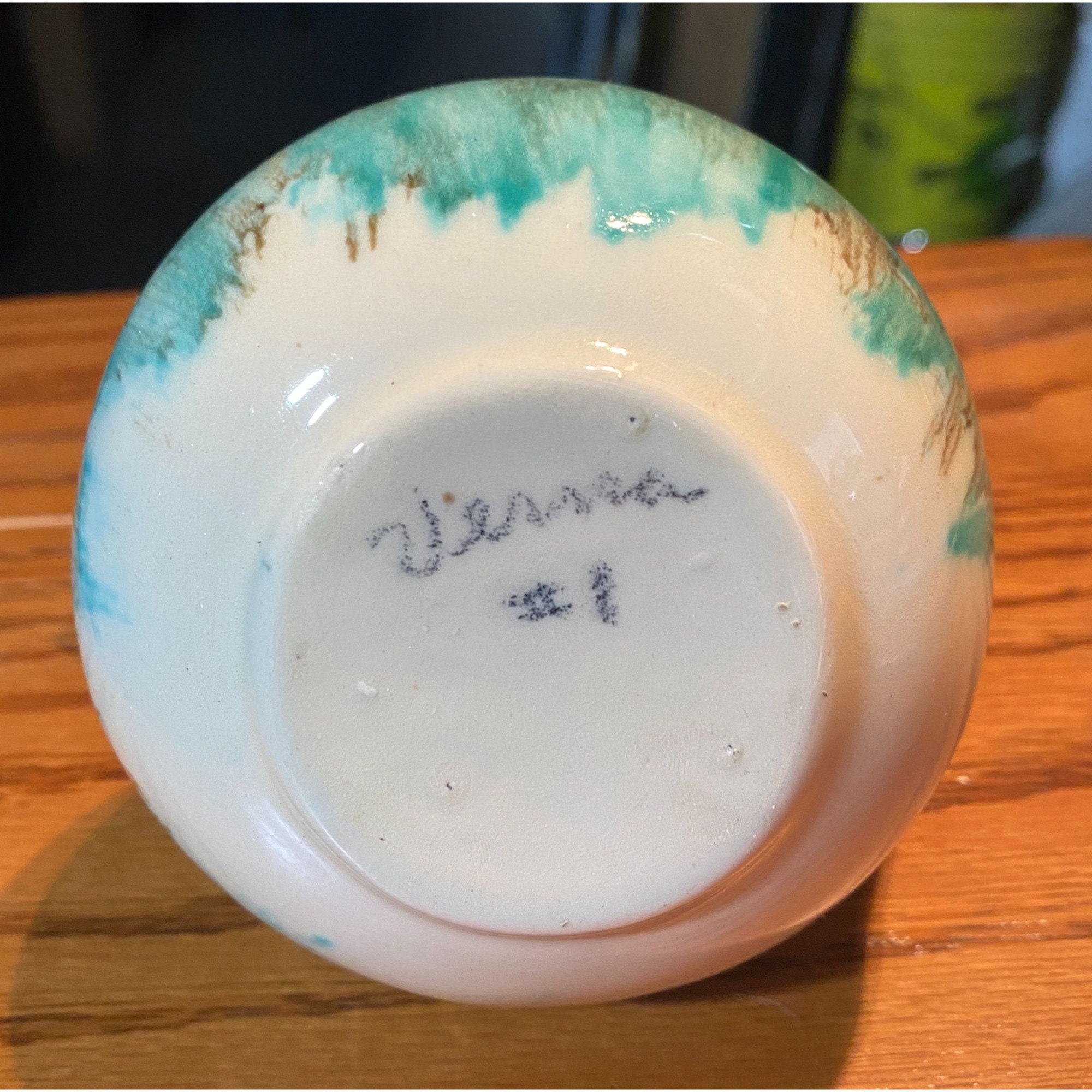 Verna 1 Pottery Cape Cod Turquoise Drip Glaze Handmade Etsy