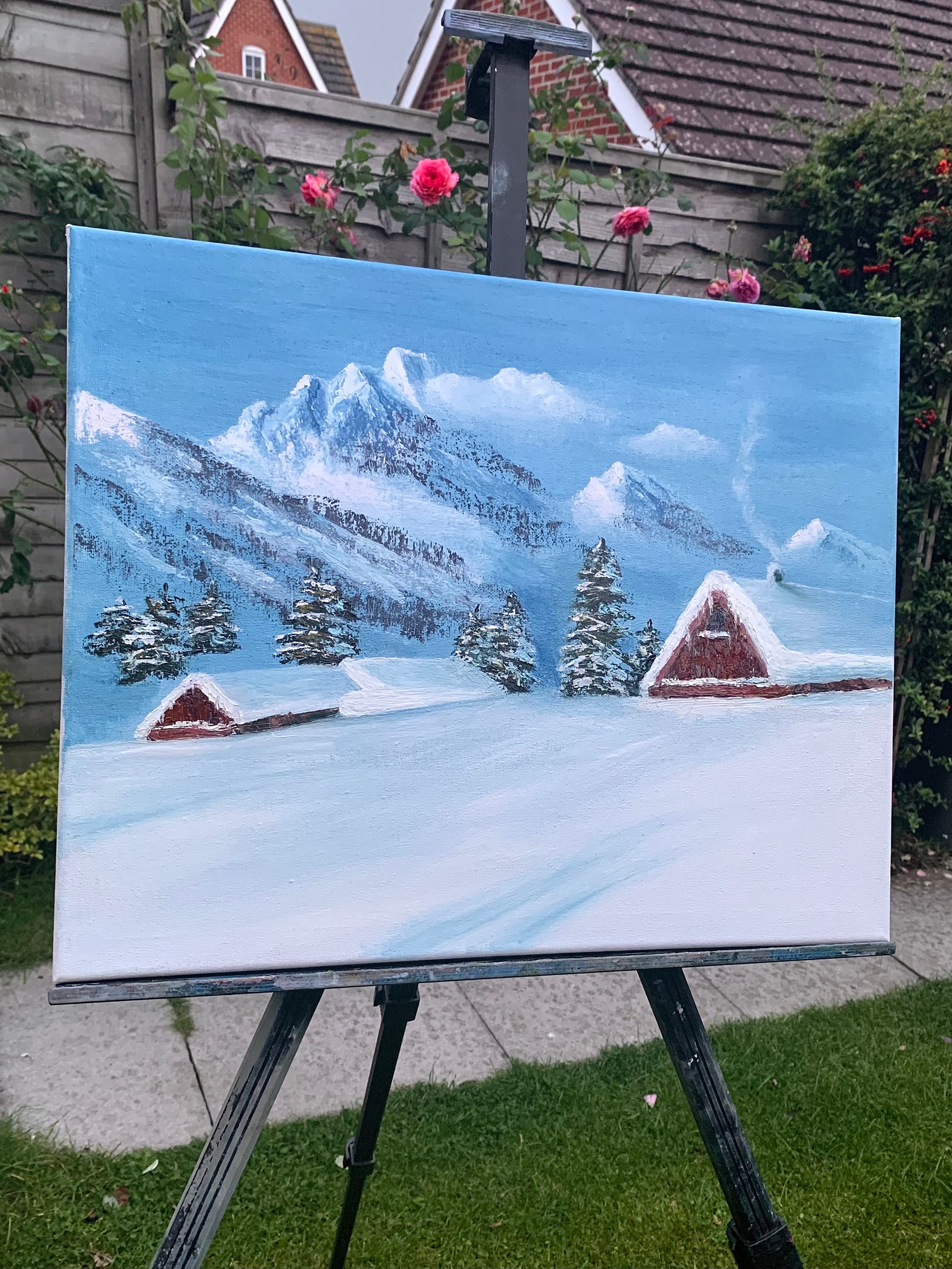 Original oil on canvas painting Alpine Village 2018 Etsy