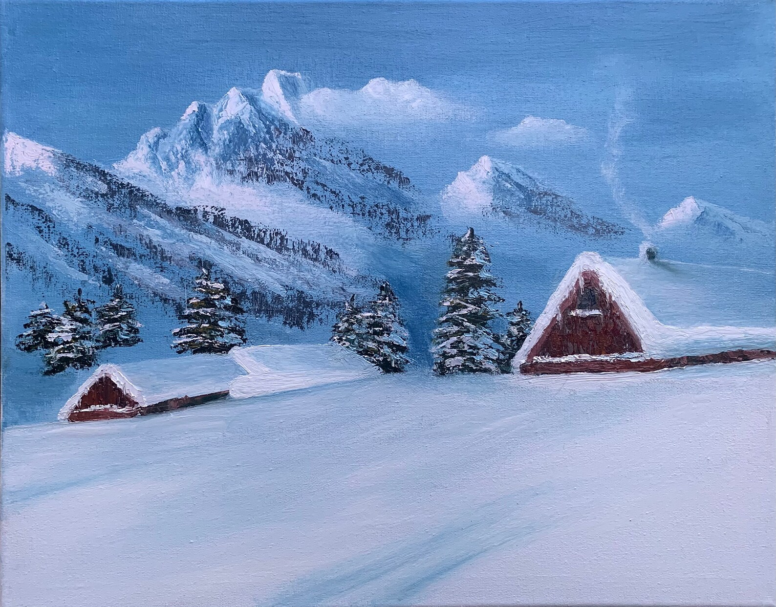Original oil on canvas painting Alpine Village 2018 Etsy