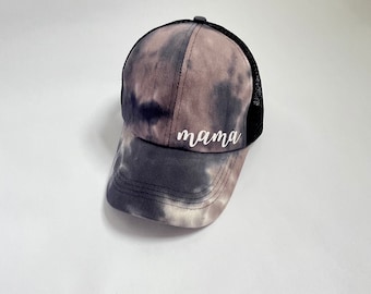 Mama Tie Dye Baseball Cap / Criss Cross Ponytail Hat Women / Ball Cap for Mother / Cute Mom Life Mother's Day Gift / Birthday Gift New Mama