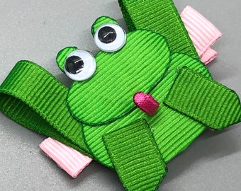 Prince Charming Green Frog Kids Hair Bow Clip fun unique Free Shipping USA 