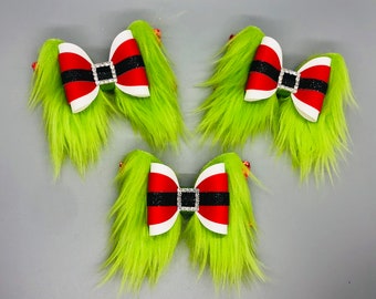 Grinch Hair Bow, Grinch Bow, Grinch Costume Accessory, Grinch Fur Bow, Christmas Bow, Toddler Grinch Bow, Grinch Piggy Set