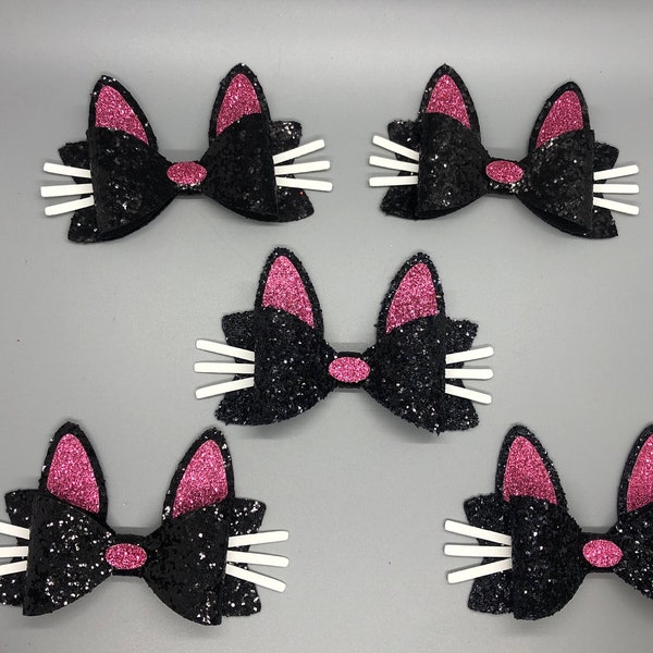 Kitty Hair Bow, Faux Leather Kitty Bow, Cat Hair Bow, Cat Kitty Lover Gift, Glitter Cat Bow