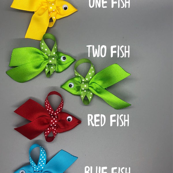 Fish Hair Bow Clip, Fishing accessories, Ribbon Sculpture Hair Clip, Fish Bow, Dr. Seuss Bow, One Two Red Blue Fish