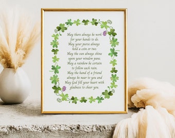 Irish Blessing Print, Irish Blessing Art, Shamrock Print, Shamrock Blessing, Shamrock Decor, Clover Wall Decor, Clover Print, March Decor