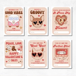 Retro Valentijnsdagkaarten, Groovy Valentine-kaarten, Tween Valentines, afdrukbare Valentine, klasse Valentijnsdagkaarten, boho-valentijnskaarten