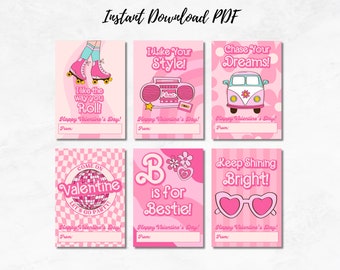 Puppen Valentinstag Karten, rosa Valentinstag für Mädchen, DIY Klasse Valentinstag Karten, Schule Valentinstag, rosa Valentinstag Tags