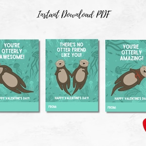Cartes loutre Saint-Valentin, Cartes Saint-Valentin imprimables enfants, Carte loutre, Saint-Valentin océan, Étiquette-cadeau loutre, Carte imprimable loutre, Carte Animal