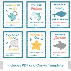Ocean Themed Valentine&#39;s Day Cards, Nautical Class Valentines, Ocean themed Valentine Gift Tags, Fish Themed Valentine, Whale Valentines