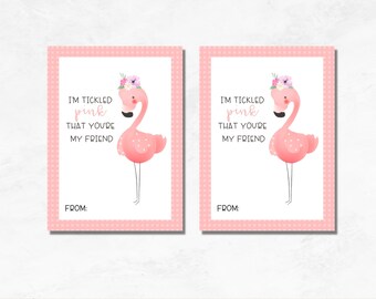 Flamingo Valentine's Cards, Girl's Valentine, Instant Download Valentine