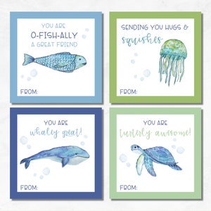 Ocean Valentine&#39;s Cards, Fish Valentine, Nautical Valentine&#39;s Cards, Whale Valentine, Printable Class Valentine&#39;s Cards,