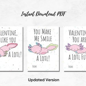 Axolotl Valentine&#39;s Day Cards, Unique Valentine&#39;s Day Cards, Axolotl Card, Kid&#39;s Valentine
