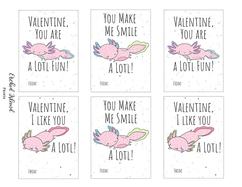 Axolotl Valentine's Day Cards, Unique Valentine's Day Cards, Axolotl Card, Kid's Valentine image 2