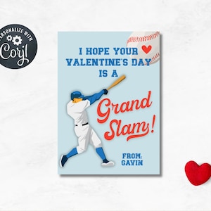 Editable Baseball Valentine&#39;s Day Card, Baseball Card, Grand Slam Valentine, Sports Valentine, Printable Valentine Cards, Valentine Exchange