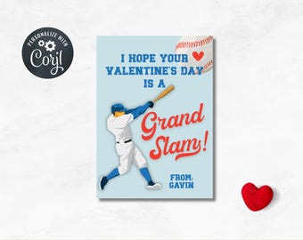 Editable Baseball Valentine's Day Card, Baseball Card, Grand Slam Valentine, Sports Valentine, Printable Valentine Cards, Valentine Exchange