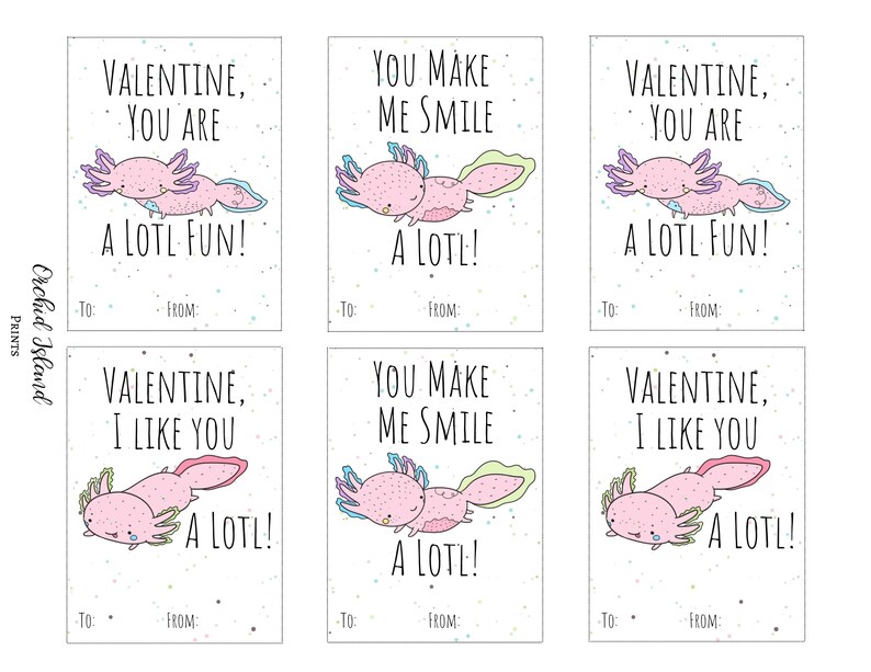 Axolotl Valentine's Day Cards, Unique Valentine's Day Cards, Axolotl Card, Kid's Valentine image 3
