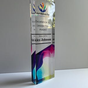 Custom Acrylic Award Trophy – Corporate Recognition, Employee of The Month, Retirement Gift, Sports Team Plaque, Company Anniversary Award