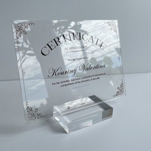 Personalized Clear Award Certificate Award Plaque - Company Anniversary Awards Ceremony, Custom Glass Trophy
