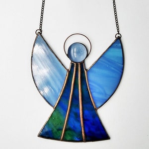 Blue Angel Suncatcher, Stained Glass Angel Ornament, Guardian Angel Gift for Boys and Girls, Christmas Window Decor, Small Thank You Gift