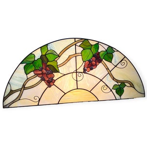 Stained Glass Transom Panel Custom, Half Circle Window Insert, Grape Vine Art Glass, Door Window Decor, Cabinet Stained Glass Panel