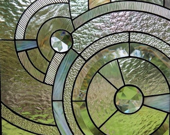 Stained Glass Window Panel circles abstraction/A gift for the anniversary/Custom stain glass window hangings/stained glass kitchen cabinets