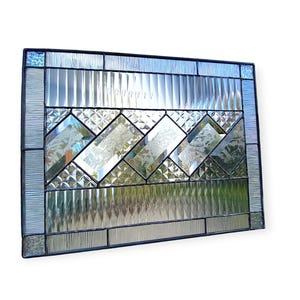 Custom Geometric Clear Glass Panel, Modern Transom Window, Stained Glass Front Door Insert, Privacy Screen, Crystal Art Deco Glass Art