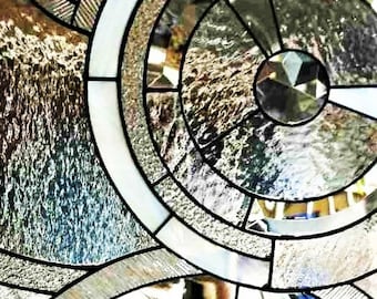 Stained glass windows circles abstraction/Custom stain glass window hangings/stained glass kitchen cabinets