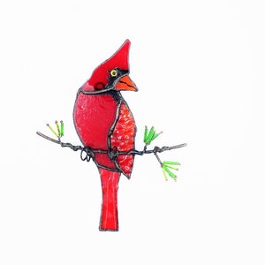 Kardinal Glasmalerei Suncatcher, Vogelglaskunst, Fensterbehang, Glasmalereivögel Suncatcher, einzigartiges Wohndekor, Geschenk für Gastgeberin
