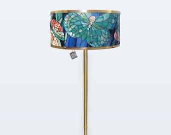 Butterfly Stained Glass Floor Lamp, Turquoise Blue Boho Decor