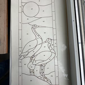 Modern stained glass| Gray Heron Panel |Japanese Crane Window Hanging | Nature Bird Glass Art | Tiffany Zen Home Decor H 25 3/8 " x W 10"