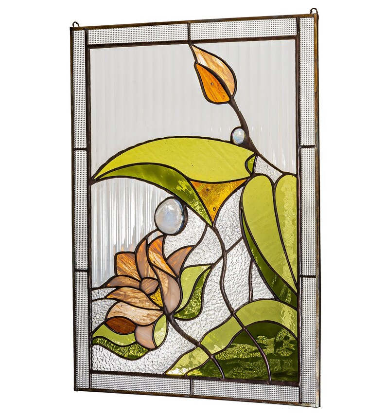 Stain Glass Panel Water Lily White Lotus Stained Glass Hanging Etsy