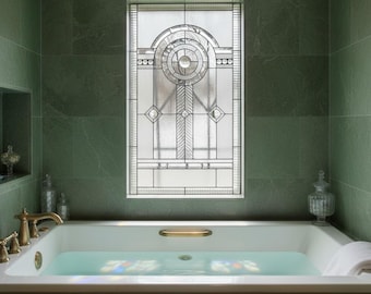 Panel de vidrieras Art Déco / Inserto de puerta de vidrio biselado / Ventana geométrica / Ventanas para privacidad en el baño