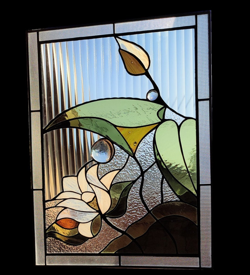 Stain Glass Panel Water Lily White Lotus Stained Glass Hanging Etsy