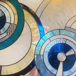 Blue Ocean Geometric Stained Glass Window Hanging/privacy Decor/luxury ...
