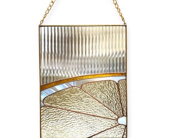 Citrus Stained Glass Window Hanging/Yellow abstract stained glass window /Mid-Century Modern Art (16x12)