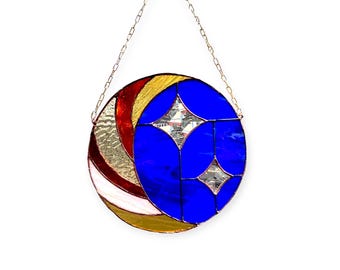 Stained Glass Moon and Stars Suncatcher: Celestial Window Hanging