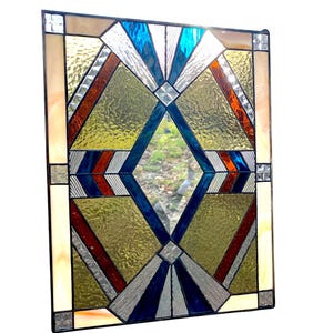 Panel de vitral Art Déco, colgante de ventana personalizado, estilo Gatsby, atrapasol geométrico, inserto de ventana colorido, adorno de pared, idea de regalo