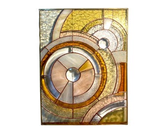 Modern stained glass window hangings wedding gift Abstract decor Yellow stained glass  Stained glass front door