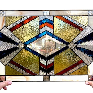 Stained Glass Door Panel, Hanging Window Panel, Stained Glass Artwork, Stained Glass Window Insert, Housewarming Gift, Art Deco Glass Art