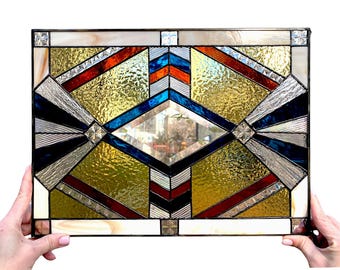 Stained Glass Door Panel, Hanging Window Panel, Stained Glass Artwork, Stained Glass Window Insert, Housewarming Gift, Art Deco Glass Art