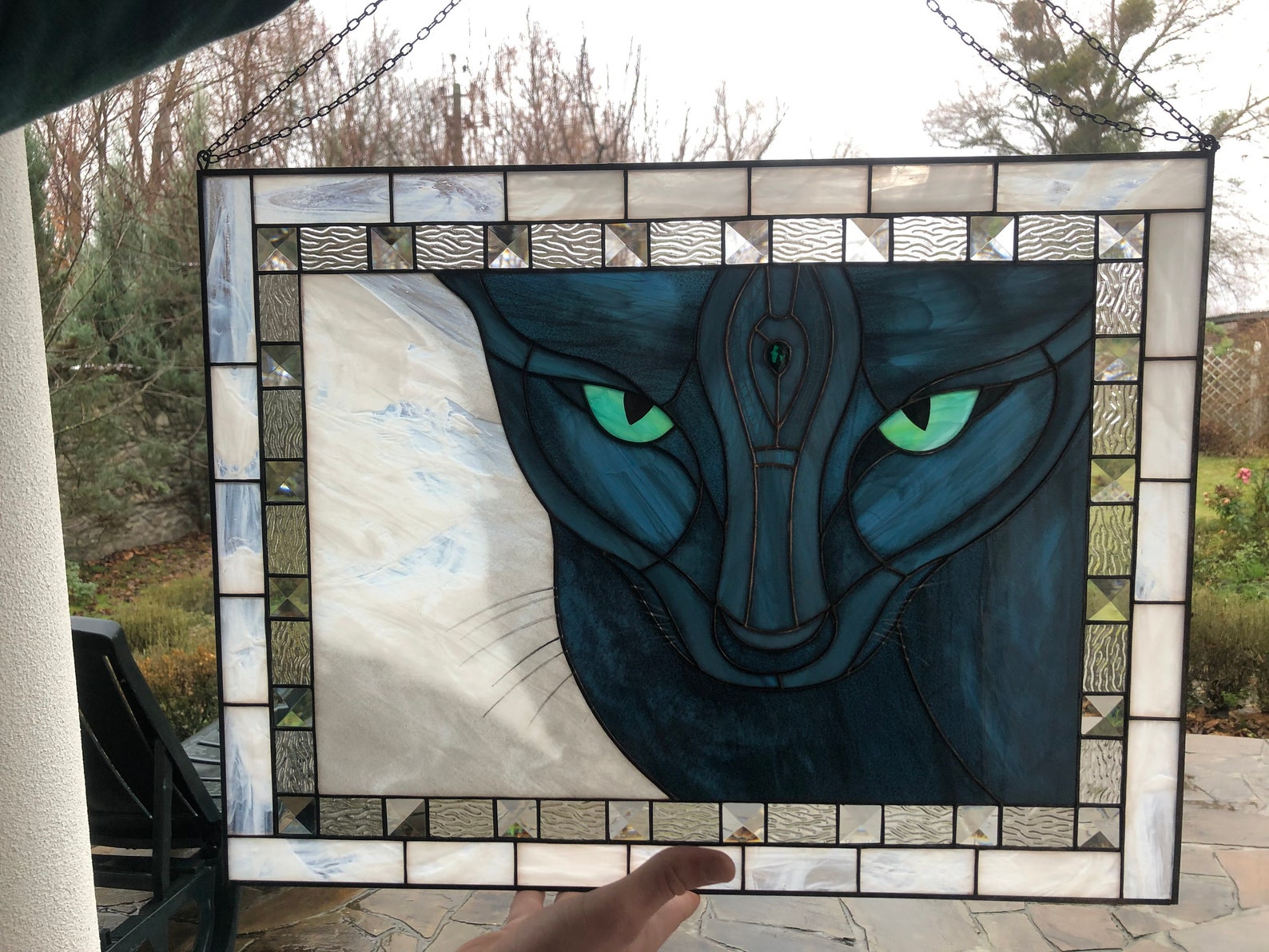 Stained glass mural black cat gifts with a cat Stain glass Etsy