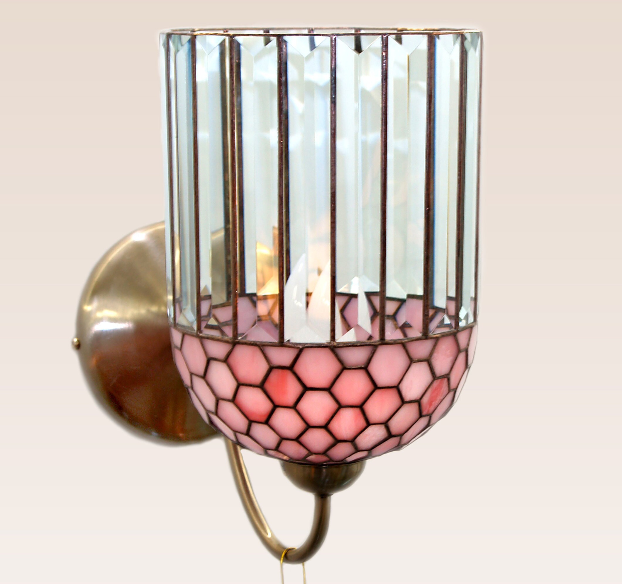 Pink stain stained glass plug in wall crystal sconce vintage Etsy