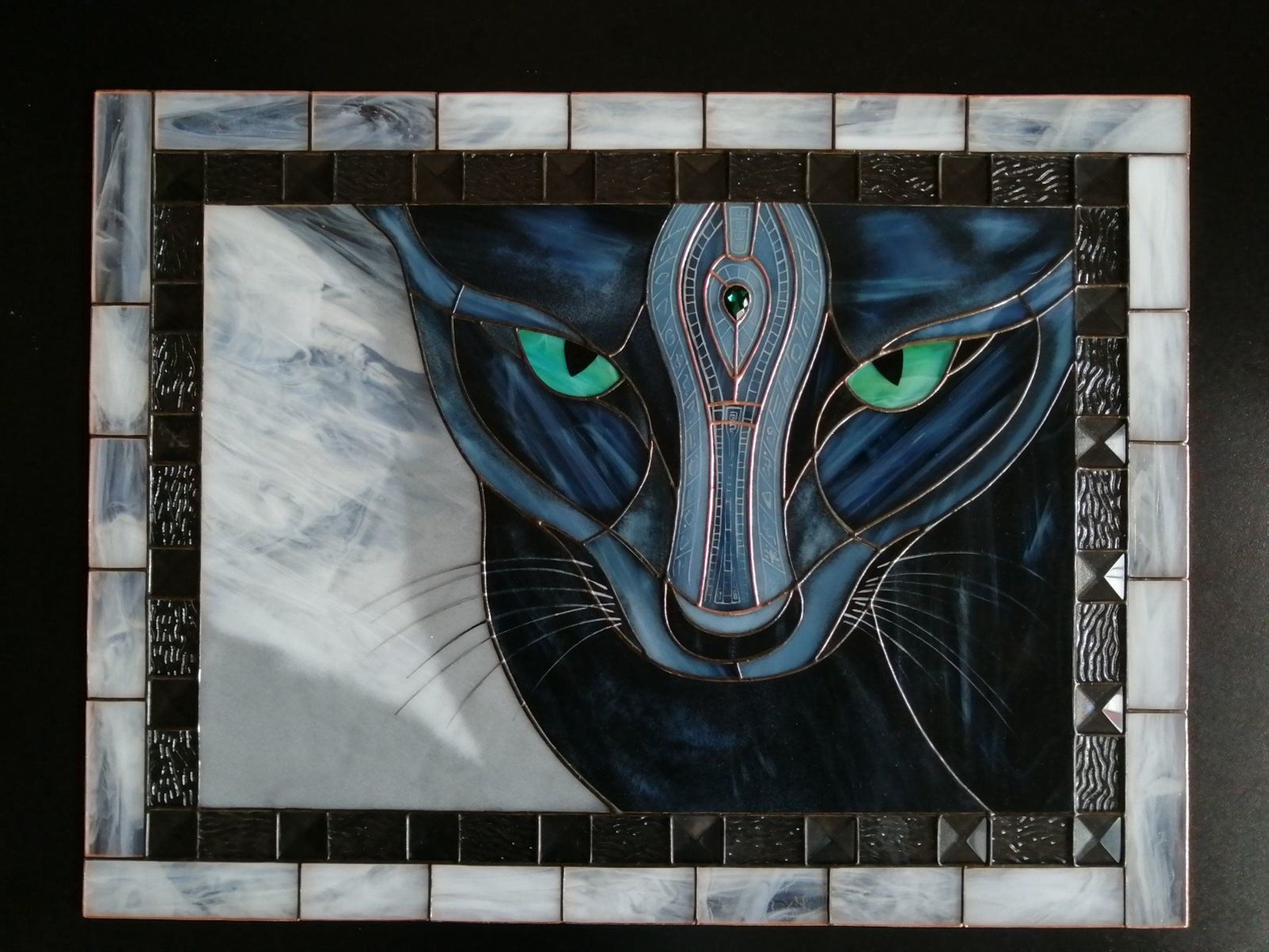 Stained glass mural black cat gifts with a cat Stain glass Etsy