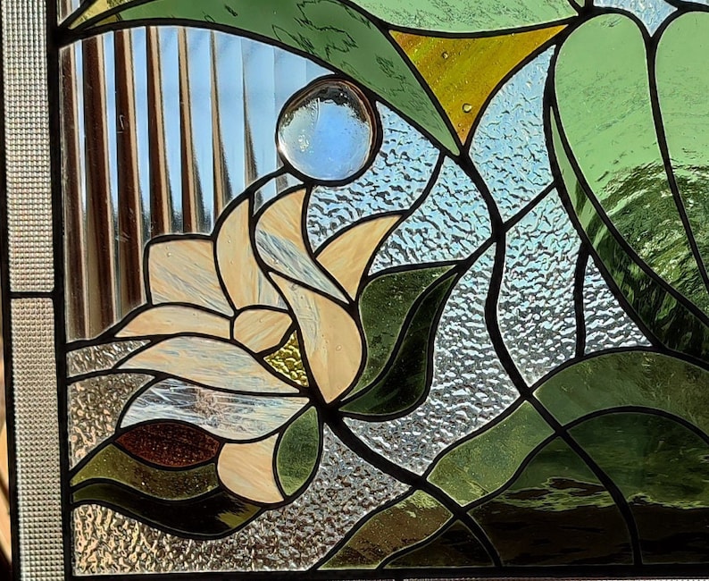 Stain Glass Panel Water Lily White Lotus Stained Glass Hanging Etsy