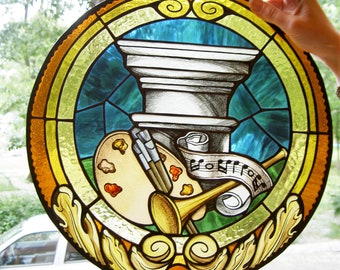 Stained Glass Palette Panel: Handmade Music Theme Suncatcher/large stained glass panel