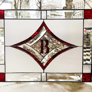 Custom Personalized Stained Glass Panel, Glass Beveled Window Hangings, Real Glass Insert for Door, Wedding Gift Idea, Gift for New Family