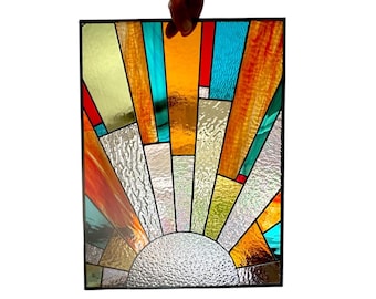 Stained Glass Sunrise Window Art, Mid-Century Modern Decor,