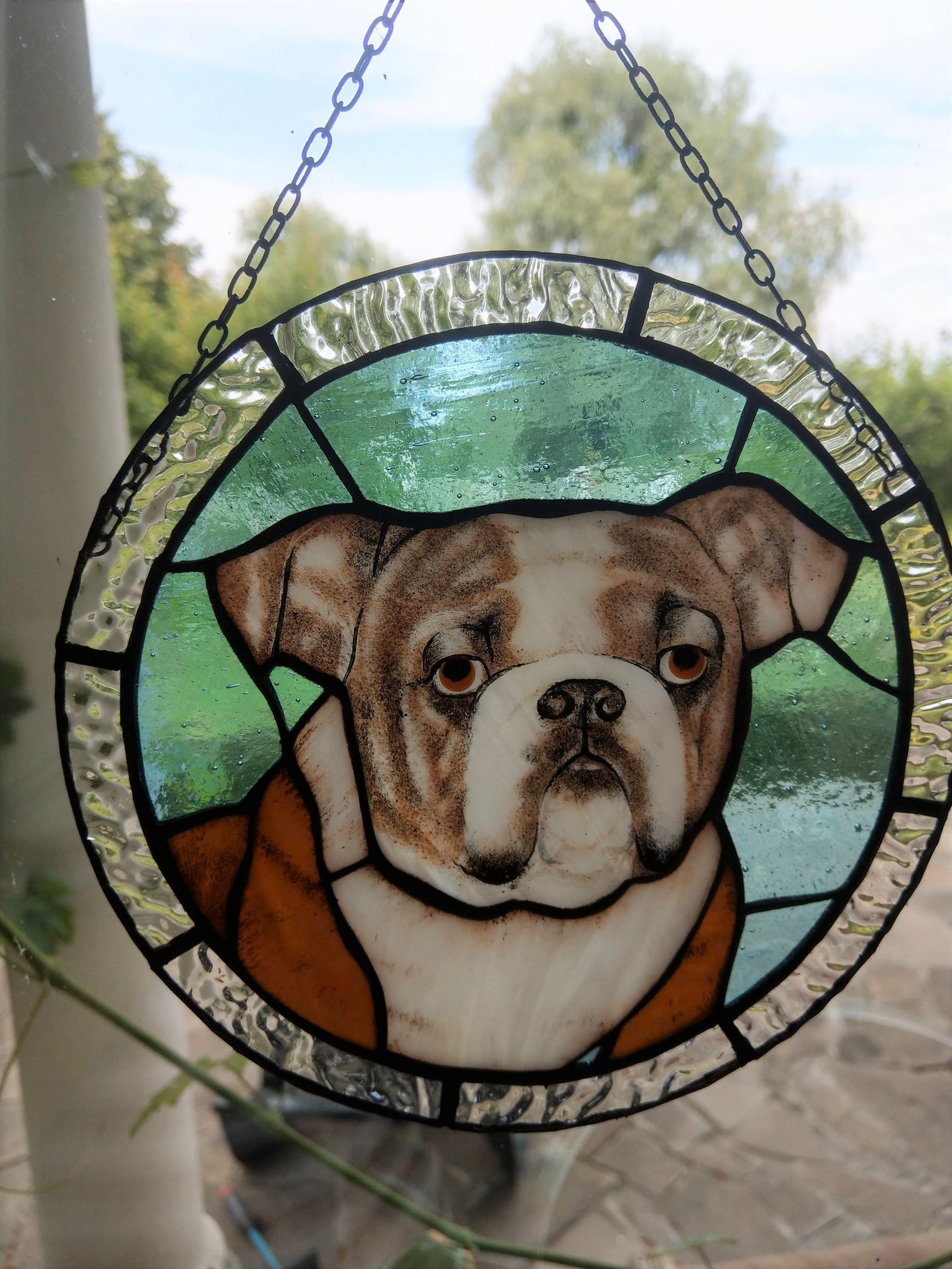 Custom pet memorial stained glass window hangings english Etsy